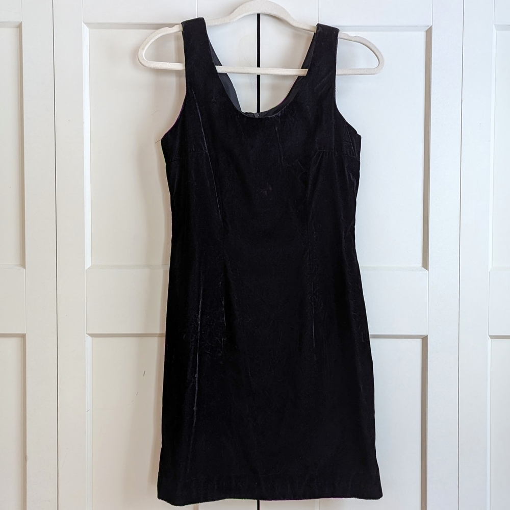 Vintage 90s Goth Black Velvet Handmade Mini Dress XS-S, 2/4